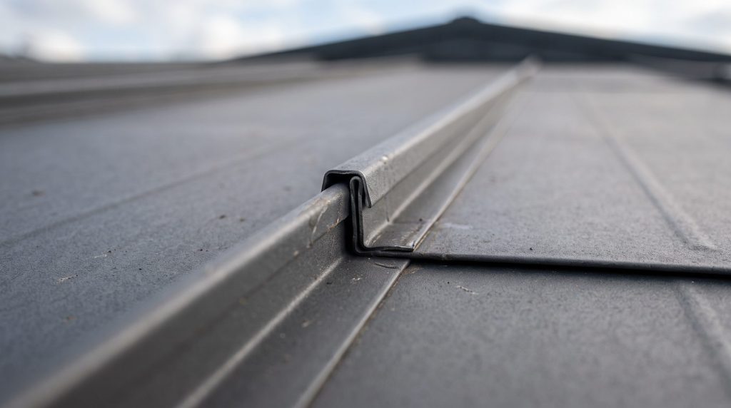 Detail dvojité stojaté drážky falcované plechové krytiny